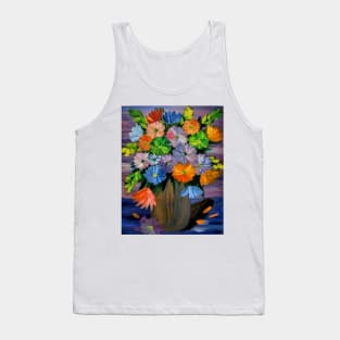 a beautiful bouquet of mixed flowers in a silver and turquoise and gold blend vase Tank Top